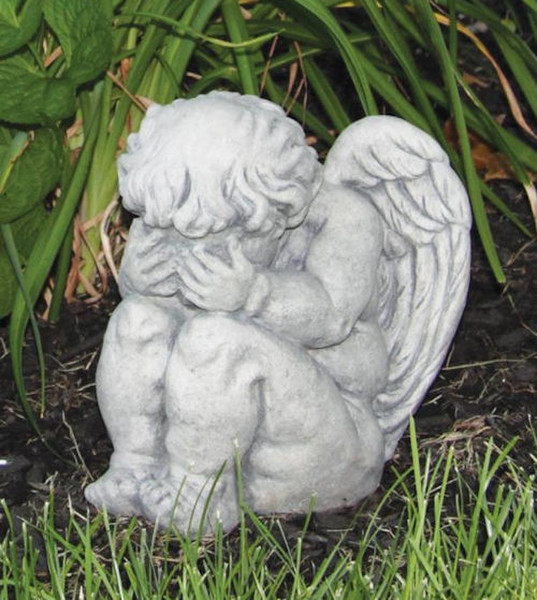 Ella Shy Angel Garden Statue Cement Hiding Eyes with hands Sculpture